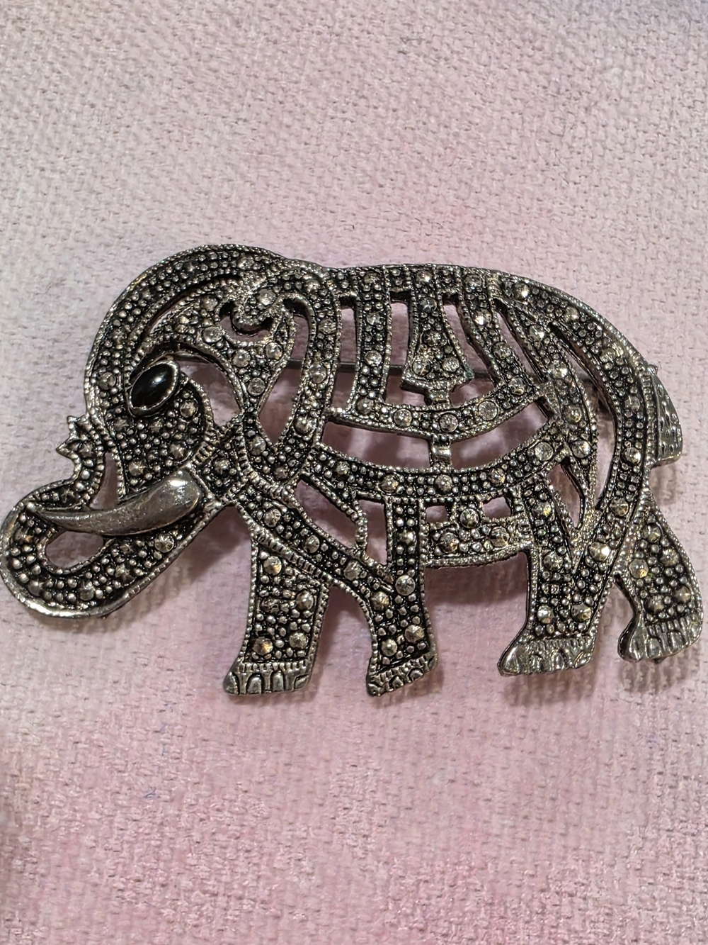 Vintage Elephant Rhinestone Brooch - Silver Tone